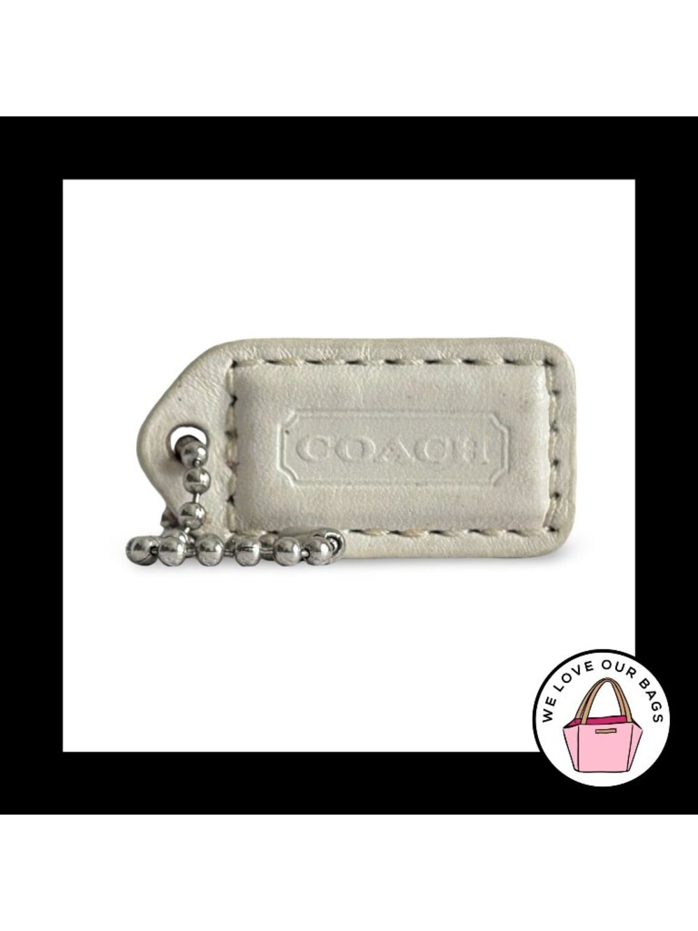 COACH Y2K VINTAGE HangTag 1.5" White & Pink Leather Bag Charm Keychain Fob Small